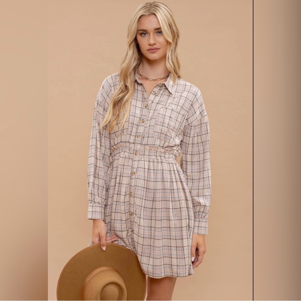 Blu Pepper NWT Plaid Button-Up Shirt Dress